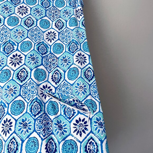 Ibkul Terra Print Sleeveless Ruffle Dress Size XS Seafoam Blue Mandala UPF 50+ - Picture 6 of 12